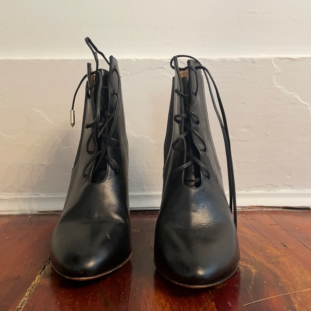 Aquazzura Black Leather Lace-Up Heeled Ankle Boots